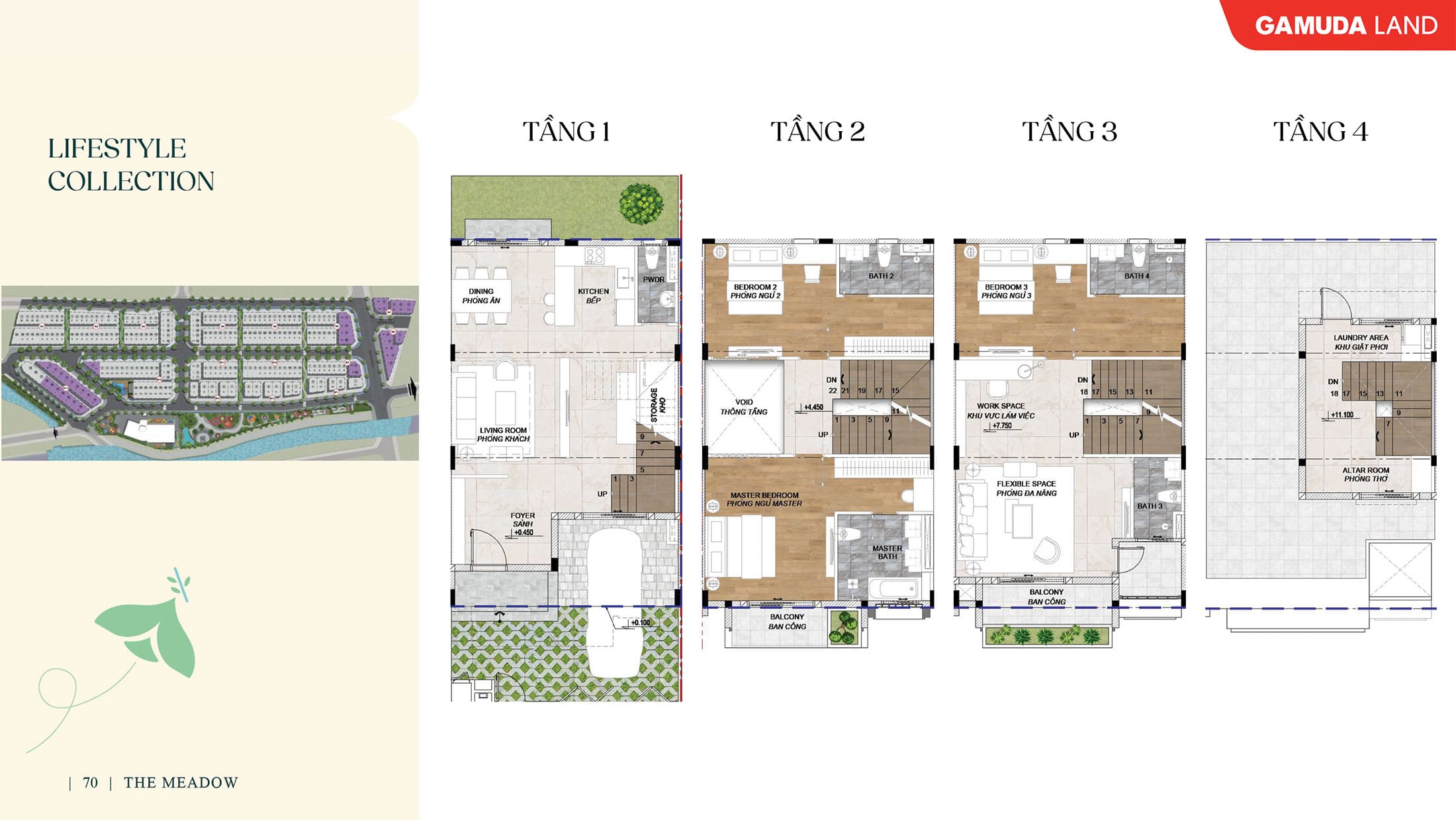 Layout thiết kế mẫu nhà phố lifestyle collection tại dự án Meadow