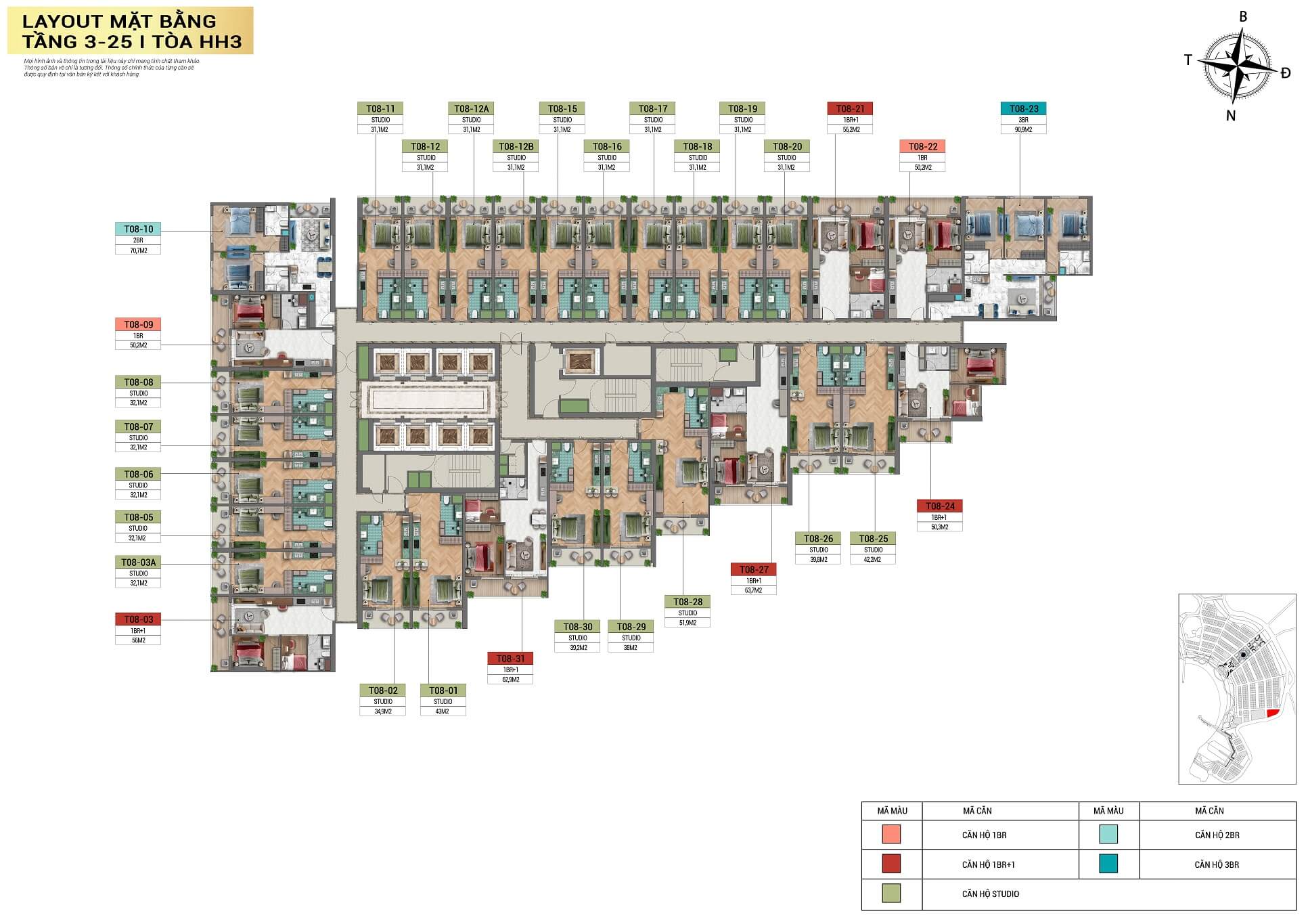 layout tòa căn hộ HH3 dự án xanh island cát bà